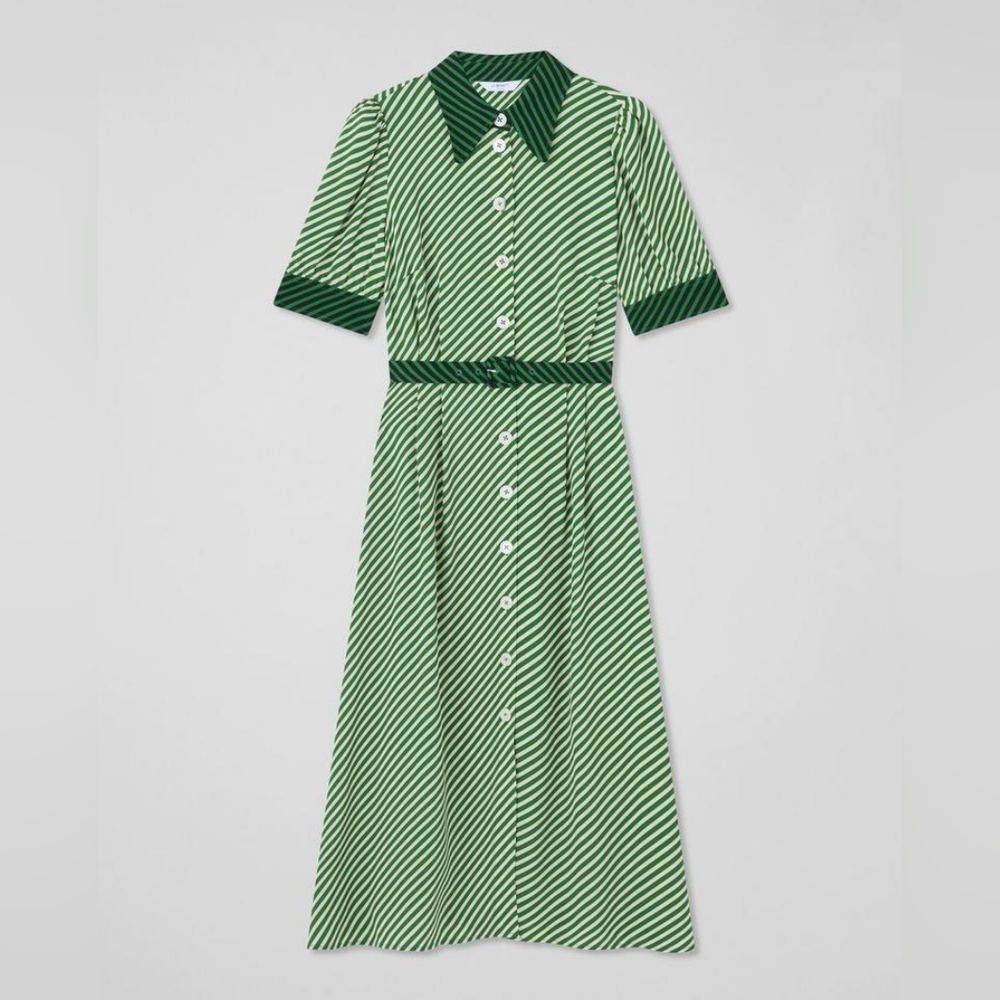 LK Bennett Val Treetop Green & Birch Printed Shirt Dress - Picture 4 of 13